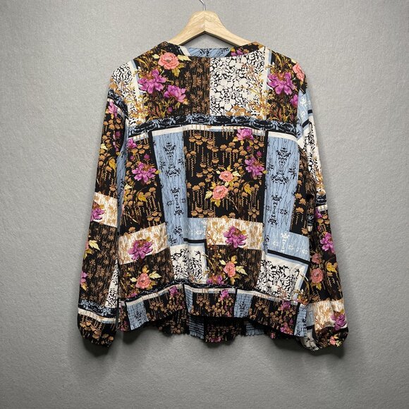 Thalia Sodi Womens Floral Patchwork Blouse XL Long Sleeve V-Neck Polyester Spand - Picture 6 of 7